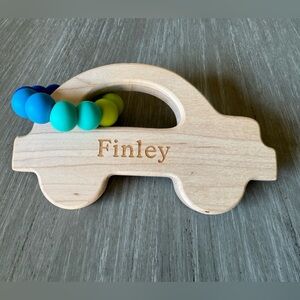 Bannor Toys: Car wooden grasping toy with teething beads